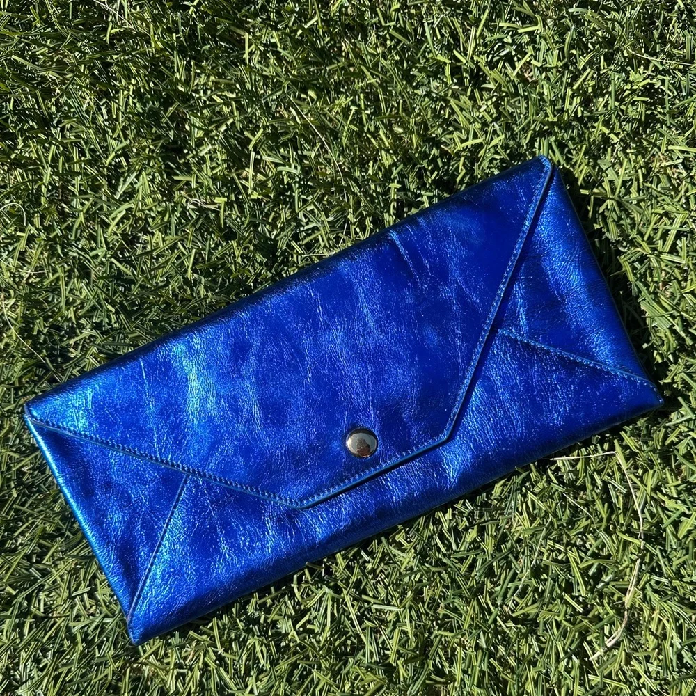 Sobella Metallic Blue Leather Wallet Clutch